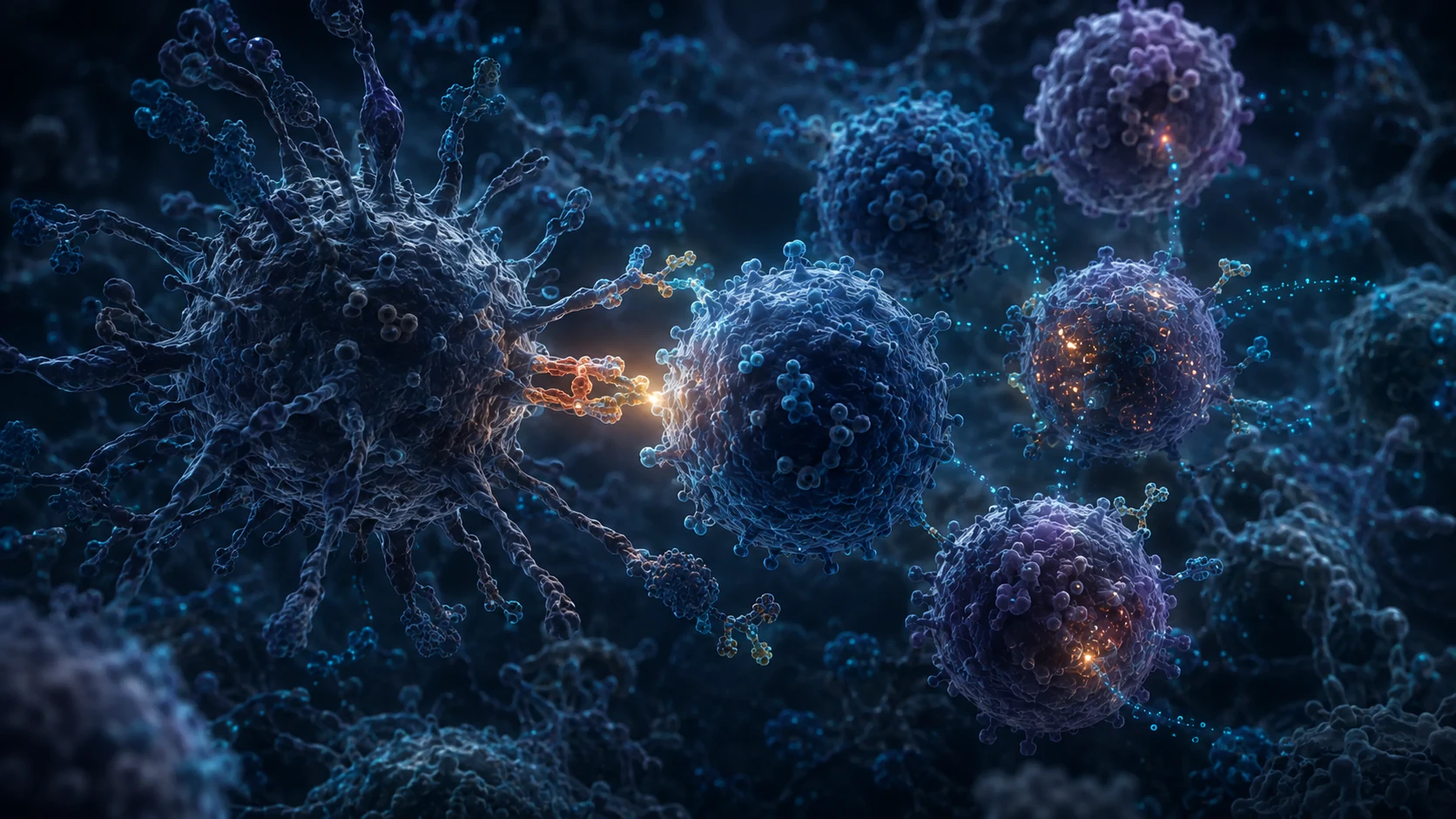 Dendritic cell presenting a vaccine antigen to T and B cells as memory cells form in a lymph node